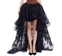 JIXUAN Female Tulle Skirt Sexy Thin Lace Embroidered Mesh Skirt Short at Front Long at Back Irregular Performance Skirt Casual Personalized Skirt Black