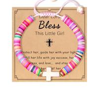 Jixugaud Adjustable Cross Bracelet for Girls, Baptism Easter Confirmation First Communion Gifts for Girls, 6.8 inches, Nylon, no gemstone