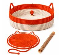 JIXXT Instinct Basket for Cats, 3-in-1 Set Stimulicat Handwoven Rope Bed, Scratcher Mat & Rope Toy