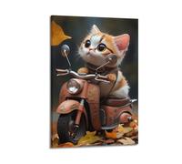 JIYAYCU Animal Artwork Poster Cute Kitten on Electric Car Decorative Painting Canvas Art Picture 20x30inch(50x75cm)