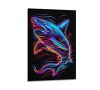 JIYAYCU Animal Artwork Poster Glowing Shark Decorative Painting Canvas Art Picture 16x24inch(40x60cm)