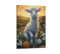 JIYAYCU Animal Artwork Poster Little Sheep in The Meadow Decorative Painting Canvas Art Picture 12x18inch(30x45cm)