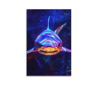 JIYAYCU Animal Artwork Poster Rainbow Shark Decorative Painting Canvas Art Picture 24x36inch(60x90cm)