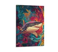 JIYAYCU Animal Artwork Poster Red-eyed Sharks Decorative Painting Canvas Art Picture 08x12inch(20x30cm)