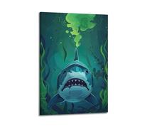 JIYAYCU Animal Artwork Poster Sharks in The Sea Floor Decorative Painting Canvas Art Picture 12x18inch(30x45cm)
