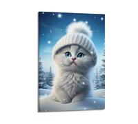 JIYAYCU Animal Artwork Poster Snow White Kitten Decorative Painting Canvas Art Picture 08x12inch(20x30cm)