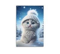 JIYAYCU Animal Artwork Poster Snow White Kitten Decorative Painting Canvas Art Picture 12x18inch(30x45cm)