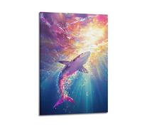 JIYAYCU Animal Artwork Poster The Sun Is Shining on The Sharks Decorative Painting Canvas Art Picture 24x36inch(60x90cm)
