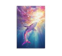 JIYAYCU Animal Artwork Poster The Sun Is Shining on The Sharks Decorative Painting Canvas Art Picture 20x30inch(50x75cm)