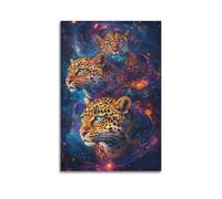 JIYAYCU Animal Artwork Poster Three Leopards in The Universe Decorative Painting Canvas Art Picture 12x18inch(30x45cm)