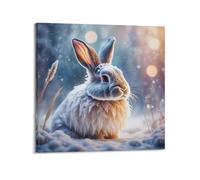 JIYAYCU Animal Poster Bunny in The Snow Artwork Decorative Painting Canvas Art Picture 16x16inch(40x40cm)