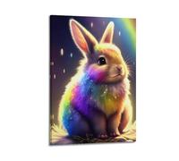 JIYAYCU Animal Poster Bunny Under The Rainbow Decorative Painting Canvas Art Picture 12x18inch(30x45cm)