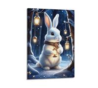JIYAYCU Animal Poster Cute Bunny in The Snow Decorative Painting Canvas Art Picture 08x12inch(20x30cm)