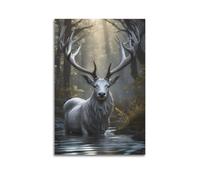 JIYAYCU Animal Poster Deer by The River Decorative Painting Canvas Art Picture 12x18inch(30x45cm)