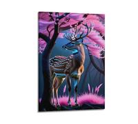 JIYAYCU Animal Poster Deer Under The Tree Decorative Painting Canvas Art Picture 08x12inch(20x30cm)