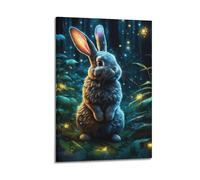 JIYAYCU Animal Poster Little Grey Rabbit in The Forest Decorative Painting Canvas Art Picture 12x18inch(30x45cm)