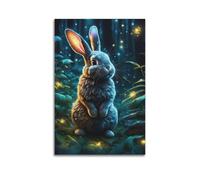 JIYAYCU Animal Poster Little Grey Rabbit in The Forest Decorative Painting Canvas Art Picture 24x36inch(60x90cm)