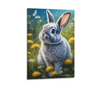 JIYAYCU Animal Poster Little Grey Rabbit in The Meadow Decorative Painting Canvas Art Picture 16x24inch(40x60cm)