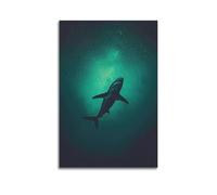 JIYAYCU Animal Poster Lonely Sharks in The Deep Sea Decorative Painting Canvas Art Picture 20x30inch(50x75cm)