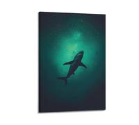 JIYAYCU Animal Poster Lonely Sharks in The Deep Sea Decorative Painting Canvas Art Picture 24x36inch(60x90cm)