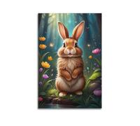 JIYAYCU Animal Poster Rabbit by The River Decorative Painting Canvas Art Picture 24x36inch(60x90cm)