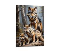JIYAYCU Animal Poster The Wolf And Its Cubs Decorative Painting Canvas Art Picture 12x18inch(30x45cm)