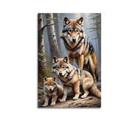 JIYAYCU Animal Poster The Wolf And Its Cubs Decorative Painting Canvas Art Picture 16x24inch(40x60cm)