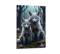 JIYAYCU Animal Poster Two Little Foxes Decorative Painting Canvas Art Picture 08x12inch(20x30cm)