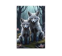 JIYAYCU Animal Poster Two Little Foxes Decorative Painting Canvas Art Picture 12x18inch(30x45cm)