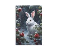 JIYAYCU Animal Poster White Rabbit in Snow Decorative Painting Canvas Art Picture 12x18inch(30x45cm)