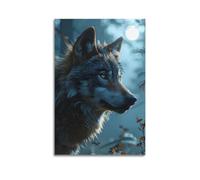 JIYAYCU Animal Poster Wolves Under The Moon Decorative Painting Canvas Art Picture 16x24inch(40x60cm)
