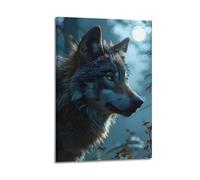 JIYAYCU Animal Poster Wolves Under The Moon Decorative Painting Canvas Art Picture 20x30inch(50x75cm)