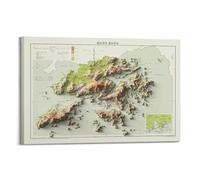 JIYAYCU Asia Hong Kong Map Vintage Relief Map Poster Decorative Painting Canvas Art Picture 08x12inch(20x30cm)