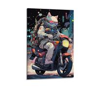 JIYAYCU Extreme Sports Poster Cat Riding Motorcycle Across Sci Fi Nights Decorative Painting Canvas Art Picture 08x12inch(20x30cm)