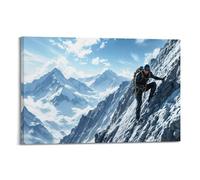 JIYAYCU Extreme Sports Poster Fearless Climbing on Snowy Mountains Decorative Painting Canvas Art Picture 16x24inch(40x60cm)
