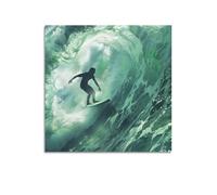 JIYAYCU Extreme Sports Poster Green Wave Surfing Warrior Decorative Painting Canvas Art Picture 16x16inch(40x40cm)