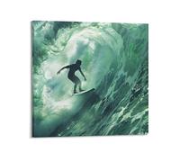 JIYAYCU Extreme Sports Poster Green Wave Surfing Warrior Decorative Painting Canvas Art Picture 24x24inch(60x60cm)