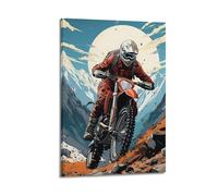 JIYAYCU Extreme Sports Poster Motocross Duel on The Peaks of Mountains Decorative Painting Canvas Art Picture 12x18inch(30x45cm)