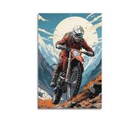 JIYAYCU Extreme Sports Poster Motocross Duel on The Peaks of Mountains Decorative Painting Canvas Art Picture 16x24inch(40x60cm)