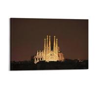 JIYAYCU Gothic Architecture Poster Sagrada Familia Barcelona Spain Night Illumination And Spires Decorative Painting Canvas Art Picture 08x12inch(20x30cm)