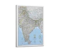 JIYAYCU Map Poster Asia India Classic Map Decorative Painting Canvas Art Picture 16x24inch(40x60cm)