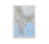 JIYAYCU Map Poster Asia India Classic Map Decorative Painting Canvas Art Picture 24x36inch(60x90cm)