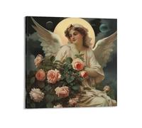JIYAYCU Vintage Angel Poster Beautiful Angels Under The Moon Decorative Painting Canvas Art Picture 12x12inch(30x30cm)
