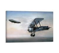 JIYAYCU Vintage First World War Fighter Aircraft Poster Sopwith Camel And Zeppelin Z-53 Decorative Painting Canvas Art Picture 20x30inch(50x75cm)