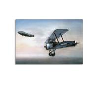 JIYAYCU Vintage First World War Fighter Aircraft Poster Sopwith Camel And Zeppelin Z-53 Decorative Painting Canvas Art Picture 12x18inch(30x45cm)