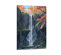 JIYAYCU Waterfall Poster Clear Water Rock Falls Autumn Leaf Dance Decorative Painting Canvas Art Picture 08x12inch(20x30cm)