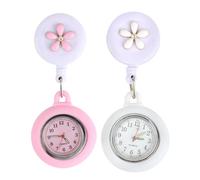 Jiyeo Retractable Nurse Watch, 2 Pcs Luminous Clip-on Hanging Nurse Fob Watch Lapel Watches Women's Pocket with Silicone Cover and Cute Flower Pattern for Doctors Paramedics Health Care