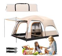 JIYIHENKEAI Pop Up Tents Camping Sunscreen, 8-10/6-8/4-6 Person Outdoor Tent with Porch, Carry Bag, Privacy Changing Room Shelter Waterproof, Ideal for Camping in the Garden(Beige,380 * 260 * 200cm)