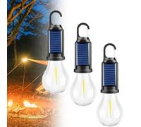 JIYIHENKEAI Solar Rechargeable Hooked Camping Light, Portable Tent Lights LED Lamp Waterproof, Outdoor Tent Camping Vintage Light, for Hiking, Party,Camping, Fishing, Power Failure(Round,3pcs)