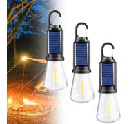 JIYIHENKEAI Solar Rechargeable Hooked Camping Light, Portable Tent Lights LED Lamp Waterproof, Outdoor Tent Camping Vintage Light, for Hiking, Party,Camping, Fishing, Power Failure(Flat bottom,3pcs)